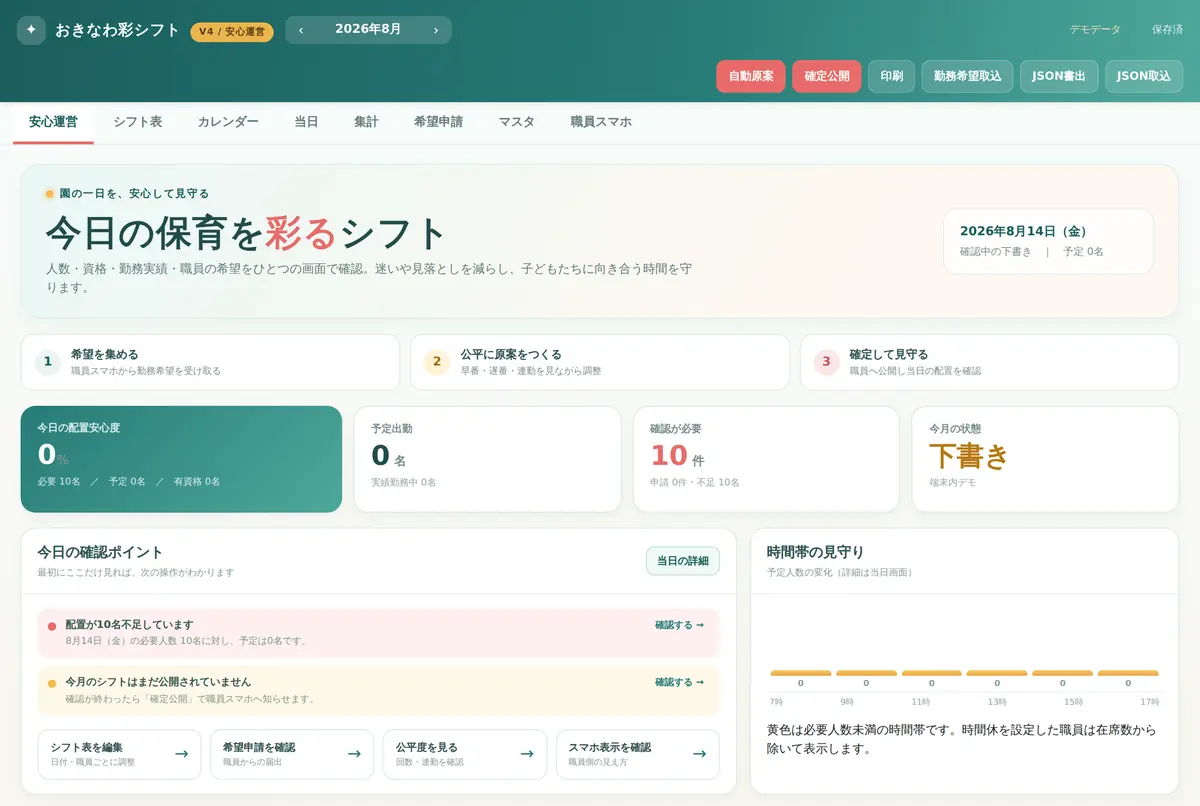 おきなわ彩シフト管理の画面イメージ